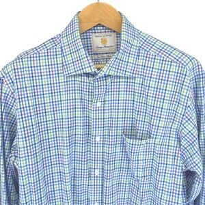 Brook Taverner Mens Shirt 17 35 Cotton Classic Fit Blue Purple Green Plaid